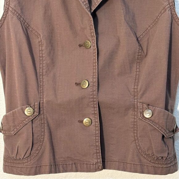 Country of Origin Chocolate Brown Women's Vest Button Up Lace Up Pockets Fitted. - Picture 4 of 7